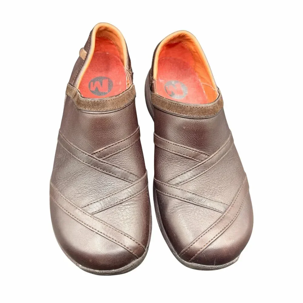 Merrell Bug Brown Leather Slip On Clogs Women’s 9 EU 40 Comfort